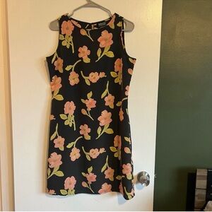 90s ny& co black and peachy pink floral print mini dress lightweight size 8
